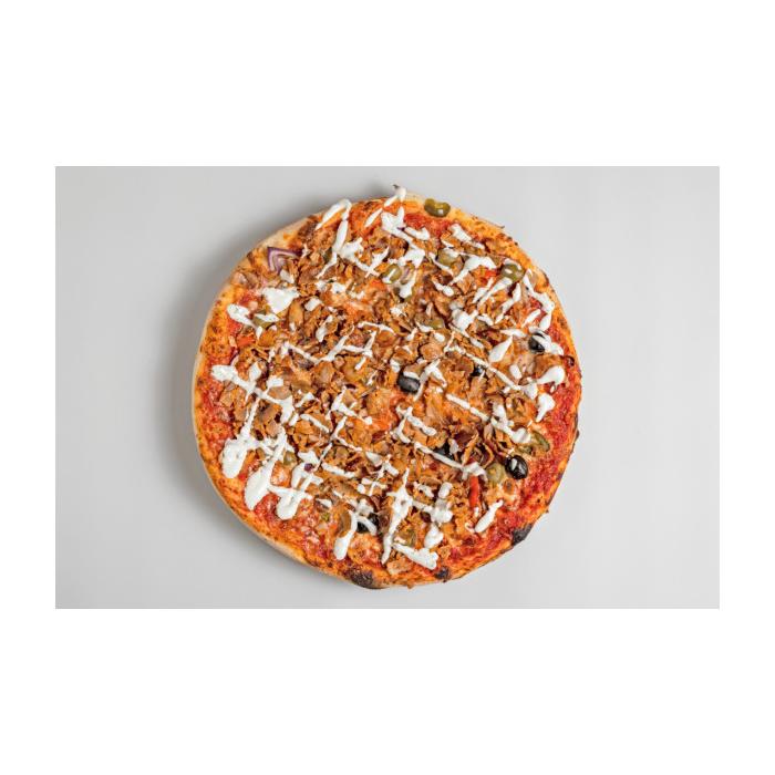 KEBABOVKA - sugo, mozzarella, kebab maso, omáčka dle výběru, cibule